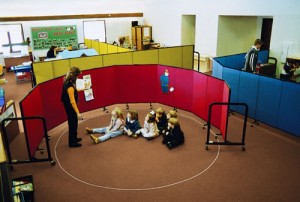Three Primary Color Room Dividers in Day Care - Tell us how you use your room divider Four room dividers used to separate a daycare into smaller classrooms