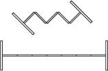 A drawing of one zig-zag line and one straight line to resemble a room divider Drawing of two accordion folded room dividers one partially closed and one open