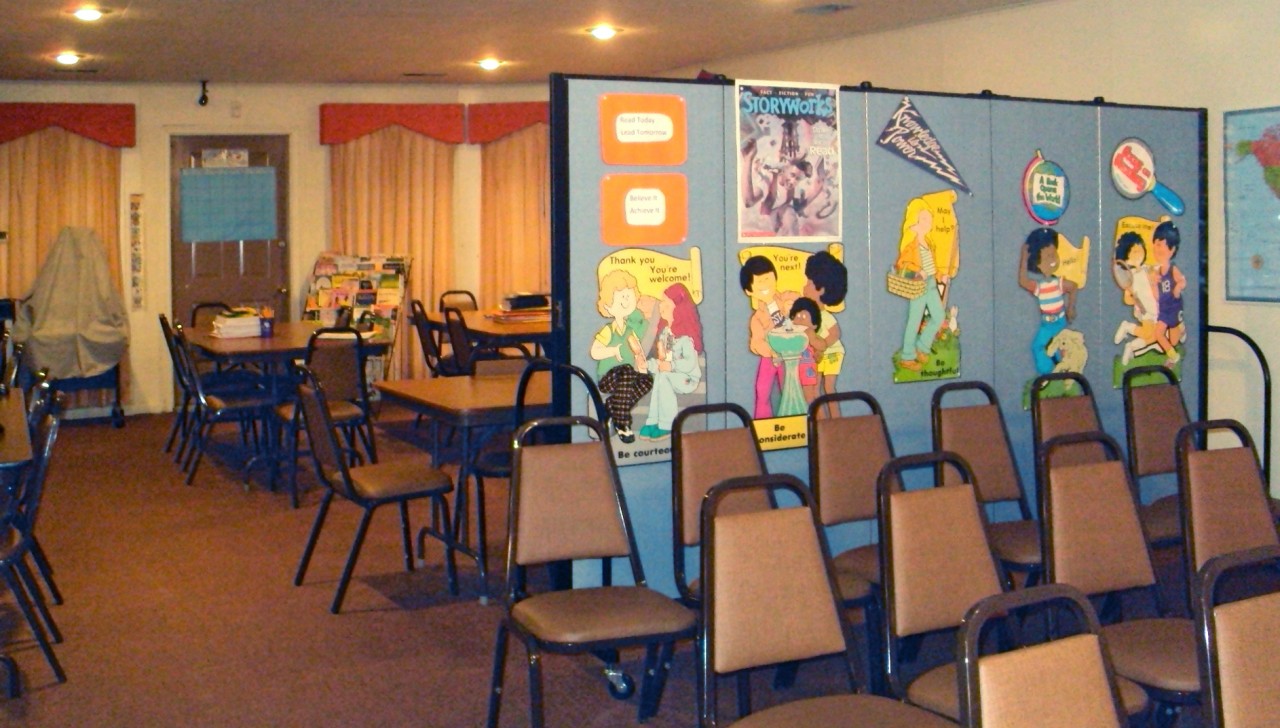 Sunday School Class Divider separates a large group room from a meeting room