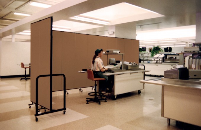 The same divider can be used to hide some construction debris in the cafeteria