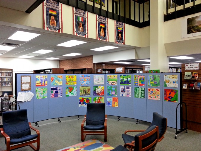 Portable walls create a classroom in the NNHS library