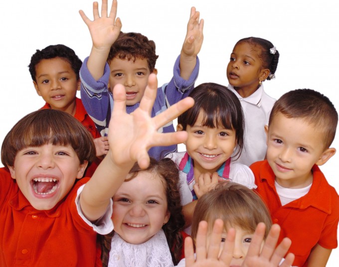 A group of 5 male and 3 female children from various countries