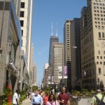 View down the Magnificent Mile towards the John Hancock Center in Chicago Il