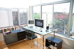 Room dividers divide office and exercise space