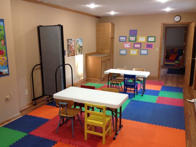 Portable church room dividers stored against a wall