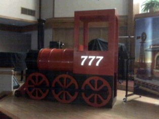 Oldfashioned red coal train engine stage prop
