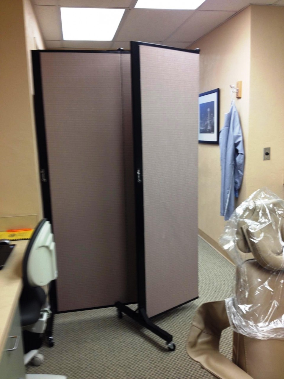 A room divider creating a private dental exam room