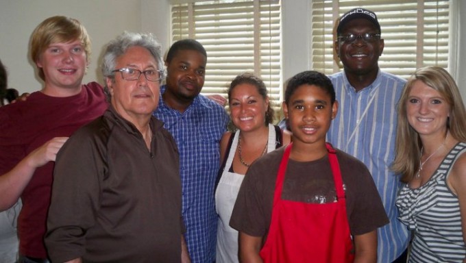 Church volunteers in soup kitchen