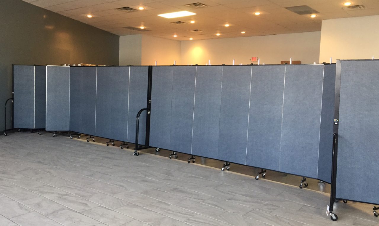 Sound absorbing temporary walls provide ample space for multiple classrooms within one room