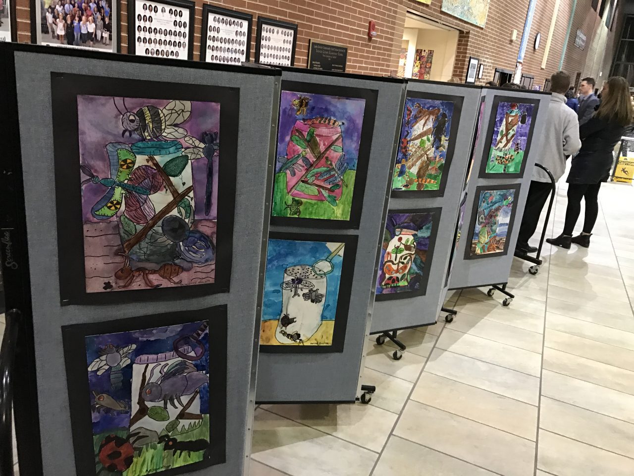 Accordion walls used to display student artwork